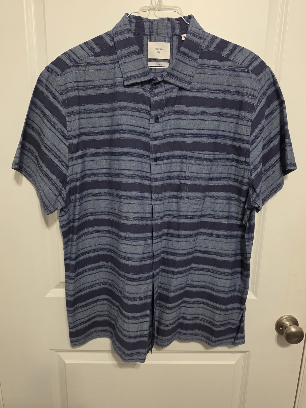 Billy Reid Men's Short-Sleeve Button-Down Shirt in Blue Stripe
